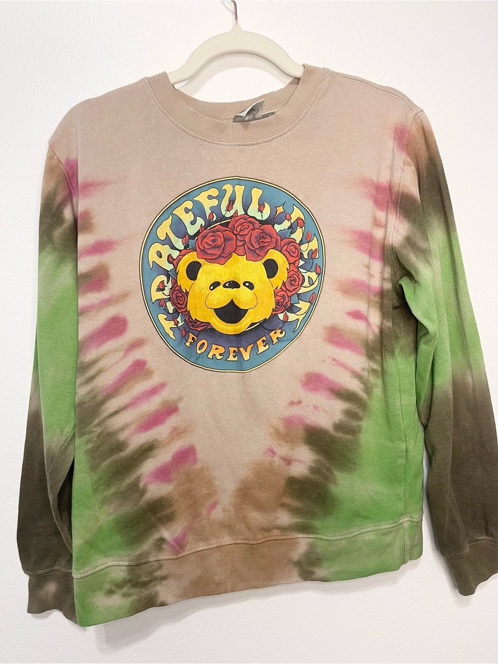 Grateful Dead Multicolor Tie-Dye Bear Crewneck Sweatshirt Size Small PTP 22”23”